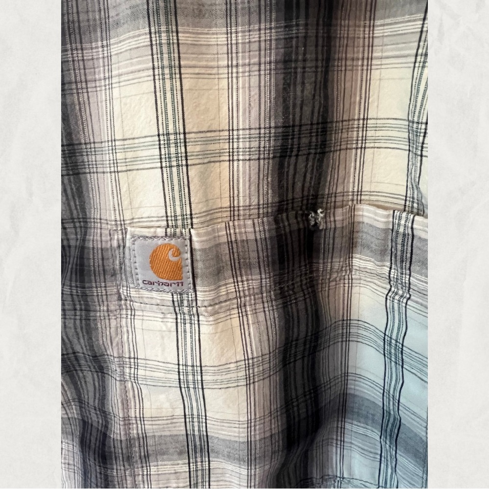 Carhartt Men's Casual Plaid Shirt - Beige and Navy - Picture 2 of 9